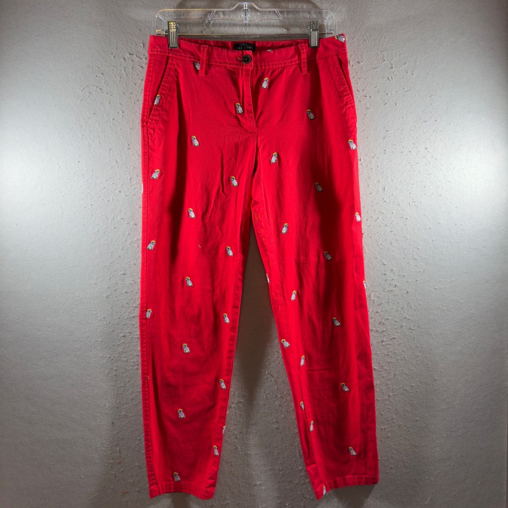 1714 | Talbots Relaxed Chino Preppy Cotton Embroidered Penguin Pants Red Women 2